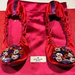 KATE SPADE NY PRE-LOVED AUTHENTIC LARGE CRYSTALS DESIGN SOFT SATIN SLIPPERS